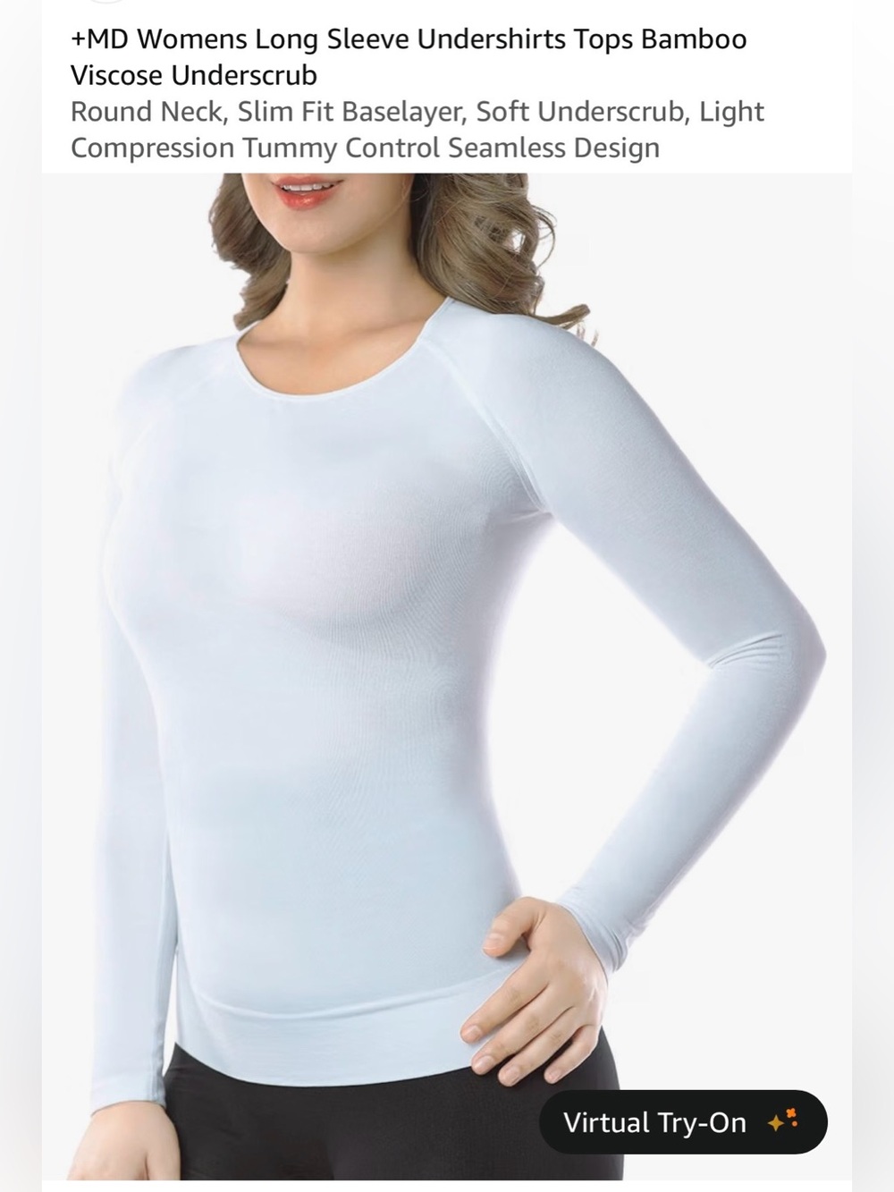 Womens Slim-Fit Long Sleeve Underscrub Top - White